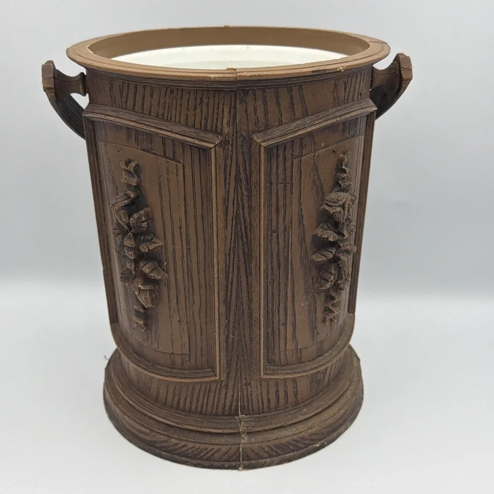 VTG Insulated Ice Bucket Faux Wood Flower Pattern Wine Champagne Bottle Cool Lid